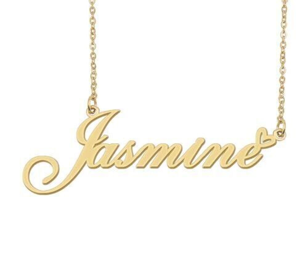 5439 Jasmine Name Necklace Heart Charm Pendant 18k Gold Plated Stainless